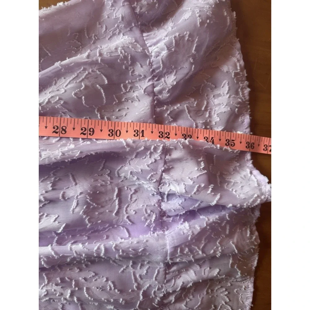 She +Sky Lavender Mini Dress Sz Small Smocked Waist Puff Sleeves *rip on ruffle